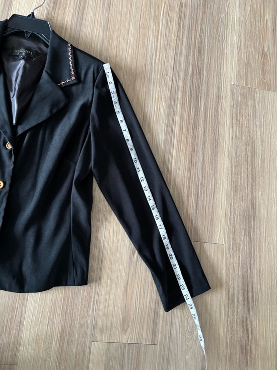 VTG Studio I Blazer Black Beaded Faux Suede 3 Button Womens 12 Office Cowgirl - Picture 6 of 9